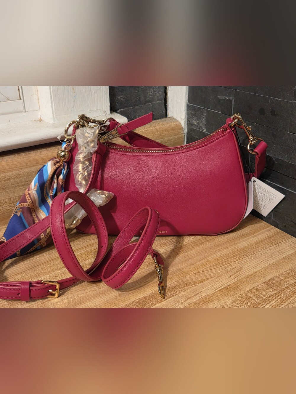 Kurt Geiger NWT Red Shoulder/Crossbody/Pouchette Bag W/Twilly & Dustbag